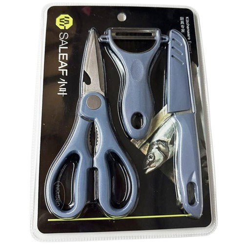 Kitchen Scissors Set, 3 Pieces, Very Sharp Small Paring Knife, Vegetable Peeler, Stainless Steel Kitchen Scissors , 3 Pieces, Blue