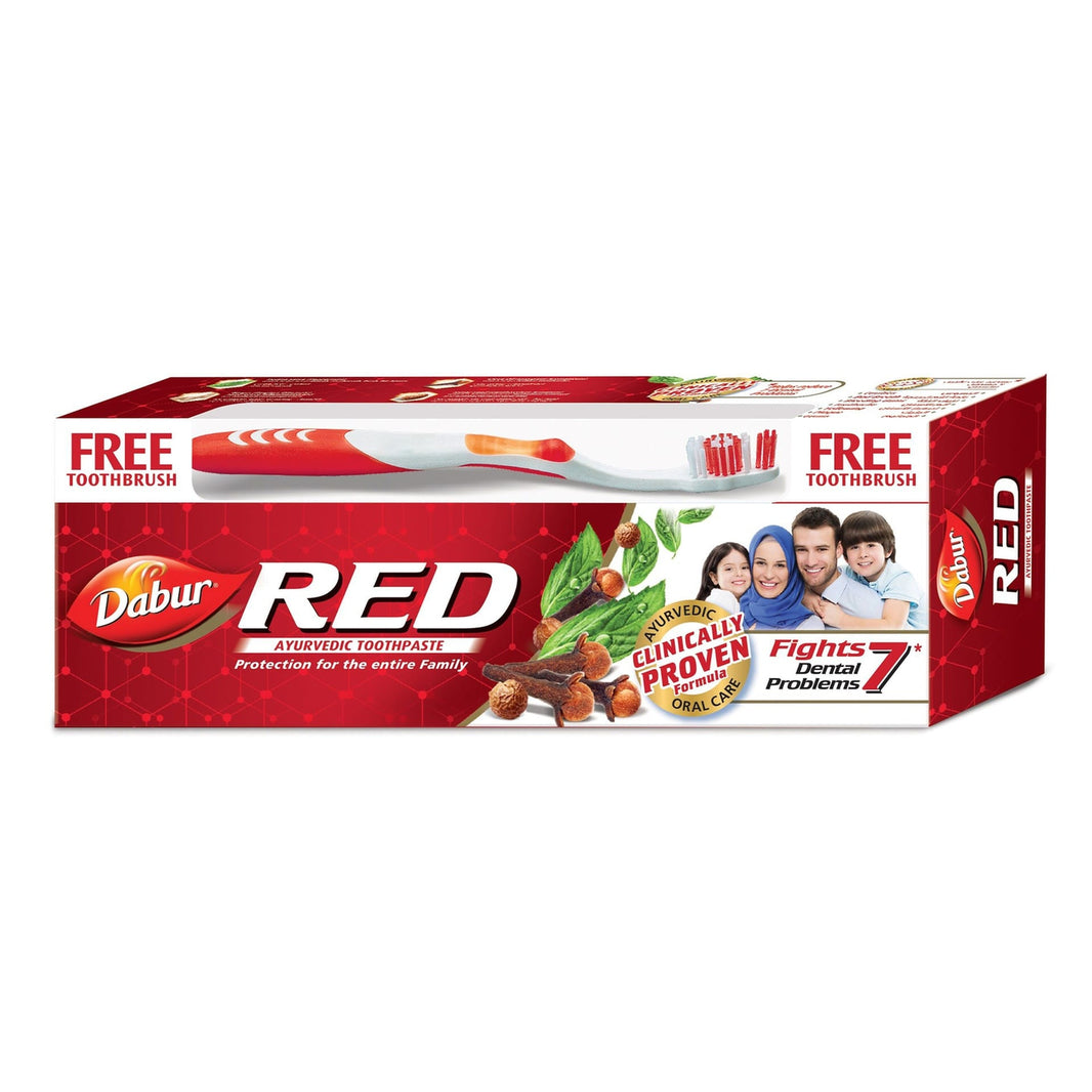 Dabur Red Ayurvedic Toothpaste for Teeth & Gums, 200g + Toothbrush