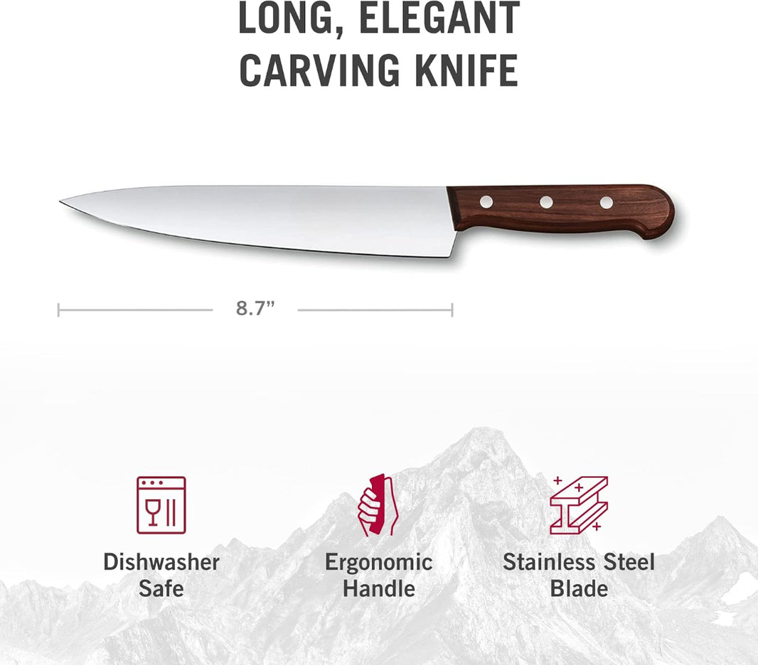 Wood Carving Knife 8 inches Stainless Steel Straight Edge Blade Ideal for Large Cuts Professional and Home Use Wooden Swiss Made
