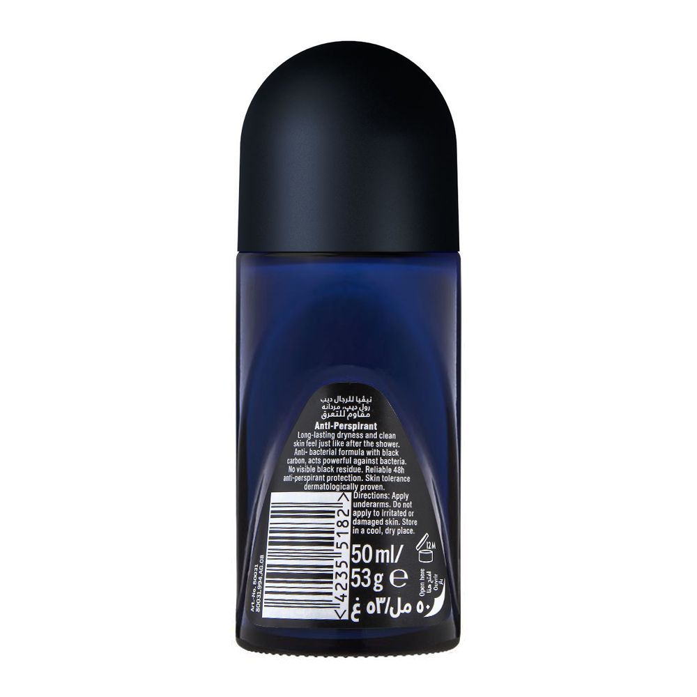 Nivea Deep Black Carbon Antibacterial Dark Wood Scent Antiperspirant Deodorant Roll-On for Men, 50ml