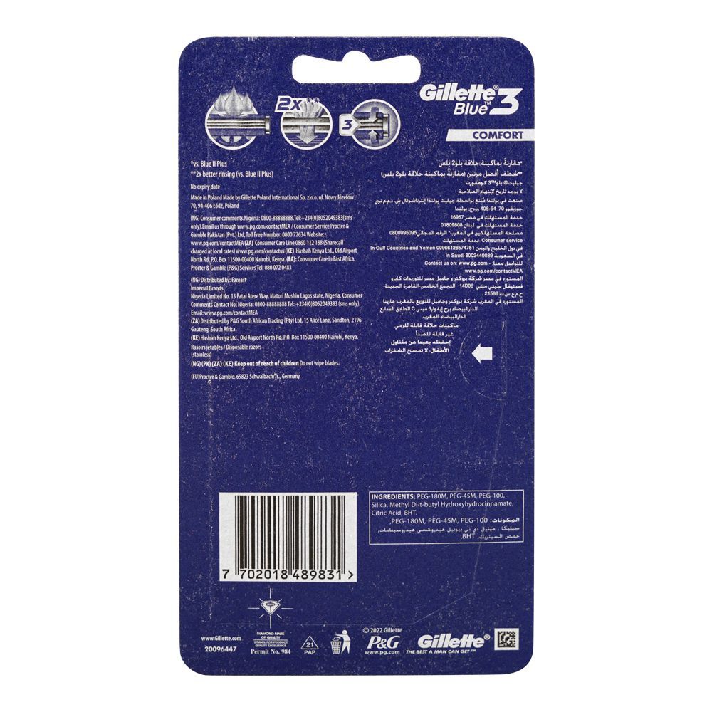 Gillette Blue 3 Comfort Razors, 6 Pieces