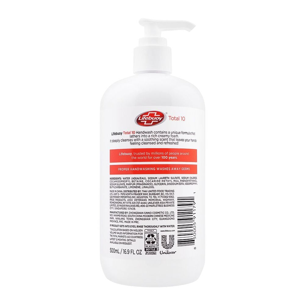 Lifebuoy Total 10 Antibacterial Liquid Hand Wash, 500ml