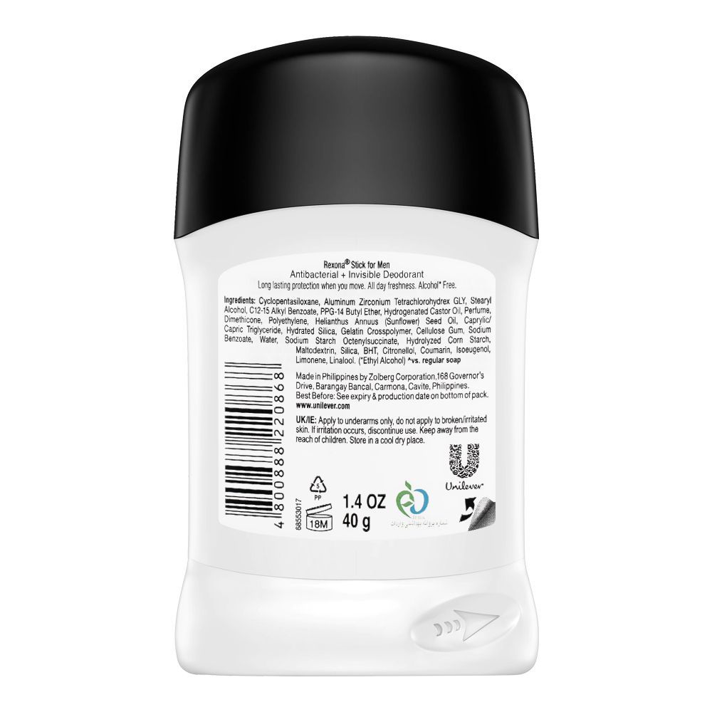 Rexona Men MotionSense Invisble 48H Antibacterial & Antiperspirant Deodorant Stick, 40g