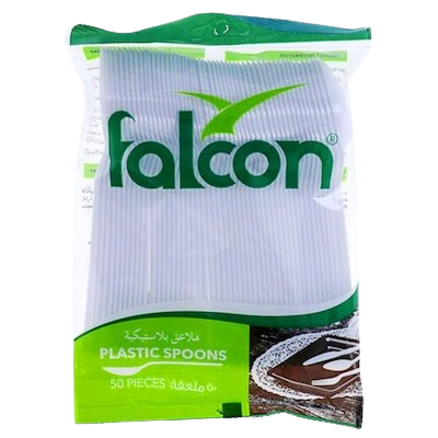 Falcon White Plastic Table Spoon, 1 Pack x 50 Pieces