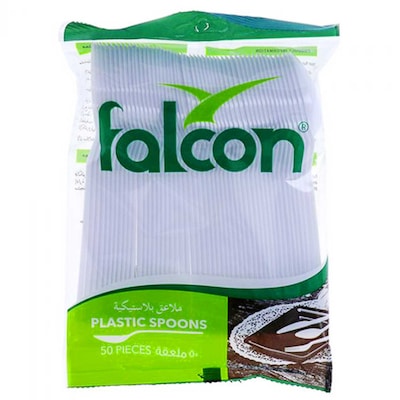 Falcon White Plastic Table Spoon, 1 Pack x 50 Pieces