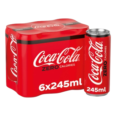 Coca Cola Zero Calories Soft Drink, 6x245ml