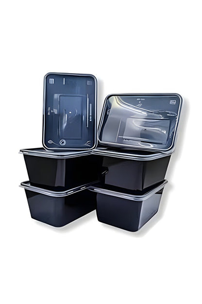 Fijipack Black & Clear Rectangular Microwavable Containers with Lids, 5 Pieces