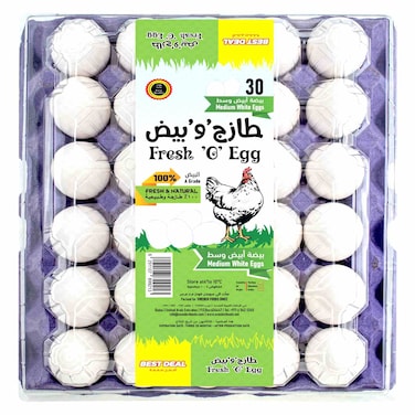 Fresh O Egg White Eggs Medium, 30 Pieces