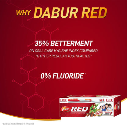 Dabur Red Ayurvedic Toothpaste for Teeth & Gums, 200g + Toothbrush