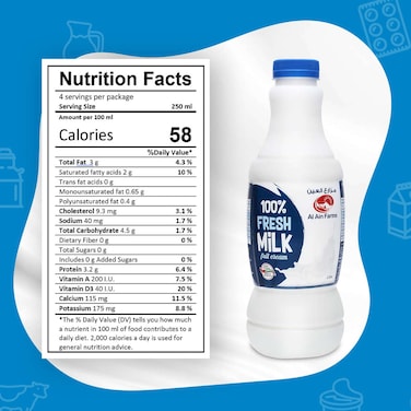 Al Ain Farms Full Cream Milk, 1L