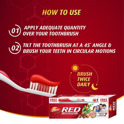 Dabur Red Ayurvedic Toothpaste for Teeth & Gums, 200g + Toothbrush