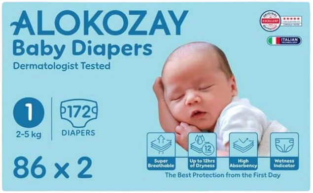 Alokozay Premium Baby Diapers, 86 Pieces, 2-5kg