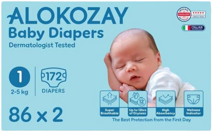 Alokozay Premium Baby Diapers, 86 Pieces, 2-5kg