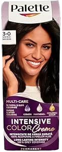 Schwarzkopf Palette Intensive Permanent Hair Color Cream with Keratin, Panthenol & Repairing Serum Dark Brown 3-0, 1 Pack
