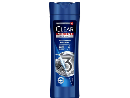 Clear Men 3-in-1 Active Cool Shampoo for Hair, Body & Face, 400ml