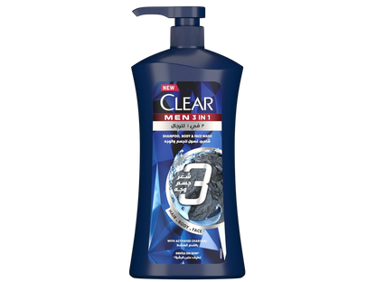 Clear Men 3in1 Shampoo, Body & Face Wash with Activated Charcoal, 400ml