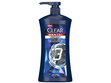 Clear Men 3in1 Shampoo, Body & Face Wash with Activated Charcoal, 400ml