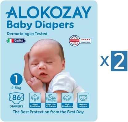 Alokozay Premium Baby Diapers, 86 Pieces, 2-5kg