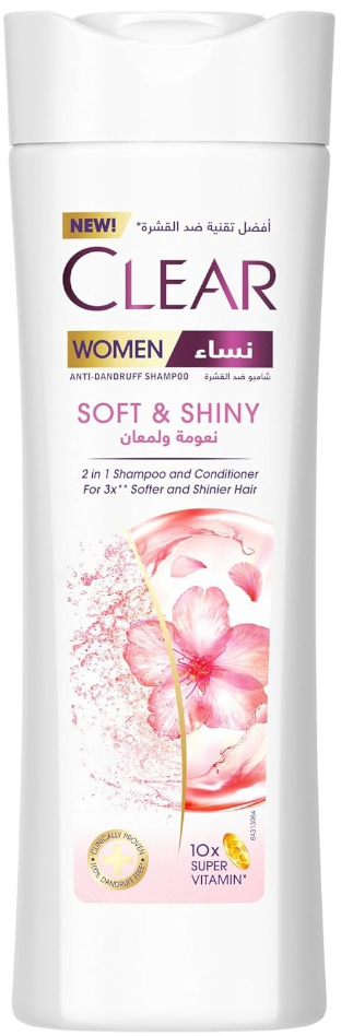 Clear Women's Anti-Dandruff 2 in 1 Soft & Shiny Shampoo & Conditioner, 400ml