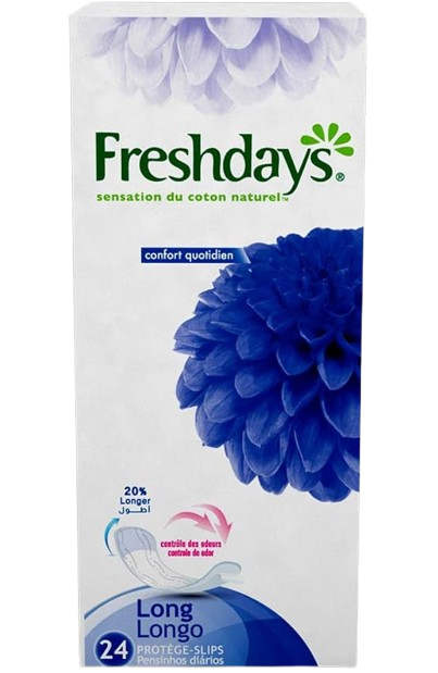 Freshdays Natural Cotton Feel Long Pantyliners, 24 Pieces