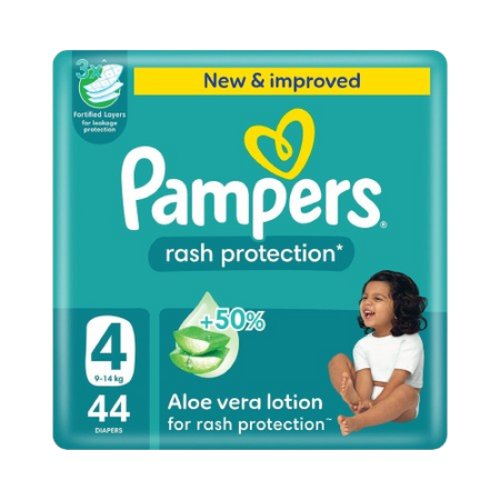 Pampers Rash Protection Taped Diapers, Size 4, 9-14kg, 44 Diapers