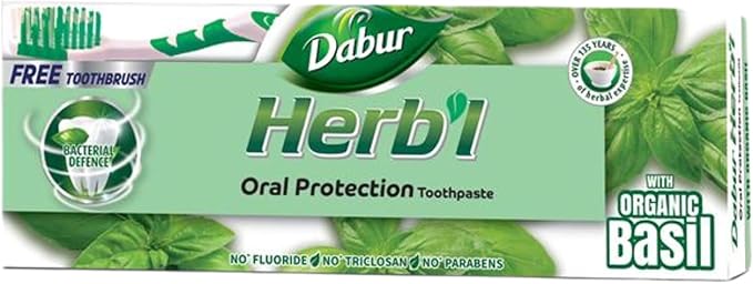 Dabur Herbal Toothpaste Basil, 150g + Toothbrush