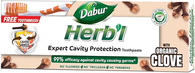 Dabur Herbal Cavity Protection Clove Toothpaste, 150g + Toothbrush