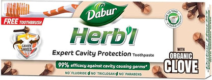 Dabur Herbal Cavity Protection Clove Toothpaste, 150g + Toothbrush