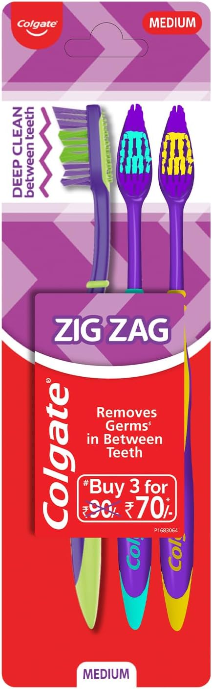 Colgate Zigzag Medium Toothbrush, 3 Pieces