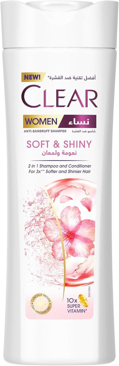 Clear Women's Anti-Dandruff 2 in 1 Soft & Shiny Shampoo & Conditioner, 400ml