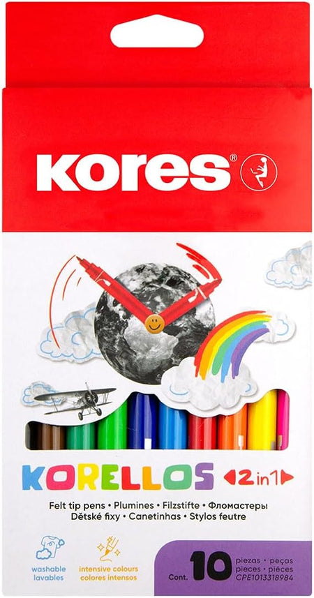 Kores 2 In 1 Felt Tip Pens, 10 Pieces