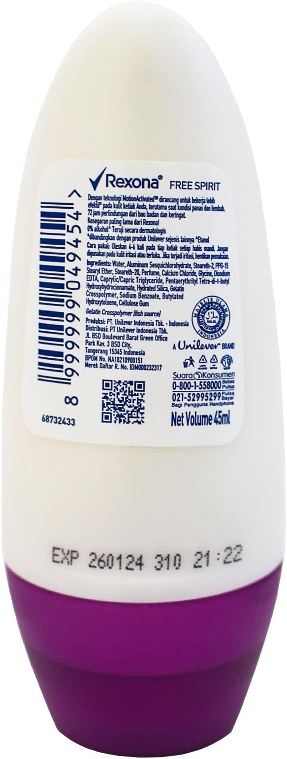 Rexona Motion Activated Free Spirit 72H Antiperspirant Roll-On Deodorant, 45ml