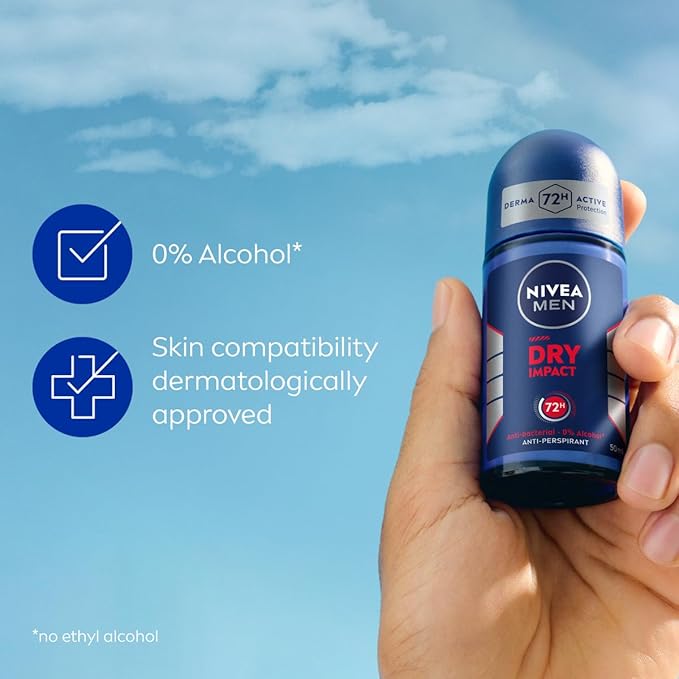 Nivea Dry Impact Antiperspirant Deodorant Roll-On for Men, 50ml