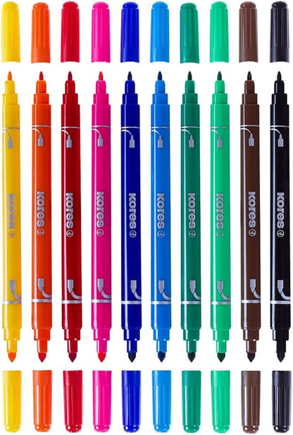 Kores 2 In 1 Felt Tip Pens, 10 Pieces