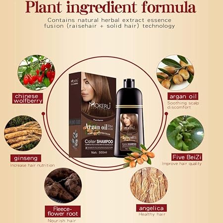Mokeru Argan Hair Color Shampoo - 1.0 Black, 500ml