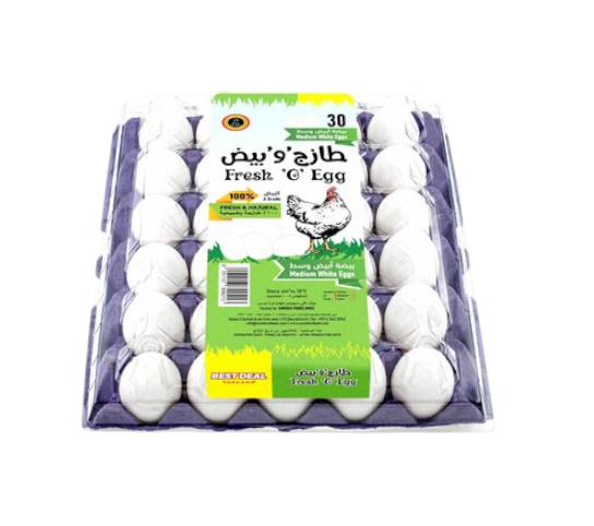 Fresh O Egg White Eggs Medium, 30 Pieces