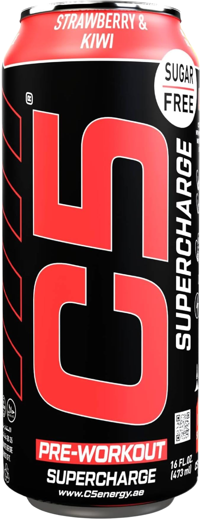 C5 Supercharge Pre-Workout Drink - Strawberry & Kiwi Flavor, 473ml
