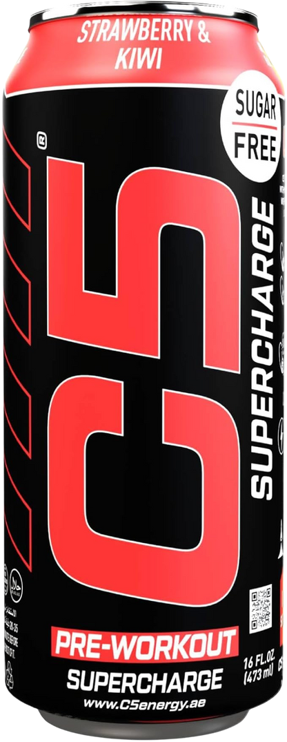 C5 Supercharge Pre-Workout Drink - Strawberry & Kiwi Flavor, 473ml
