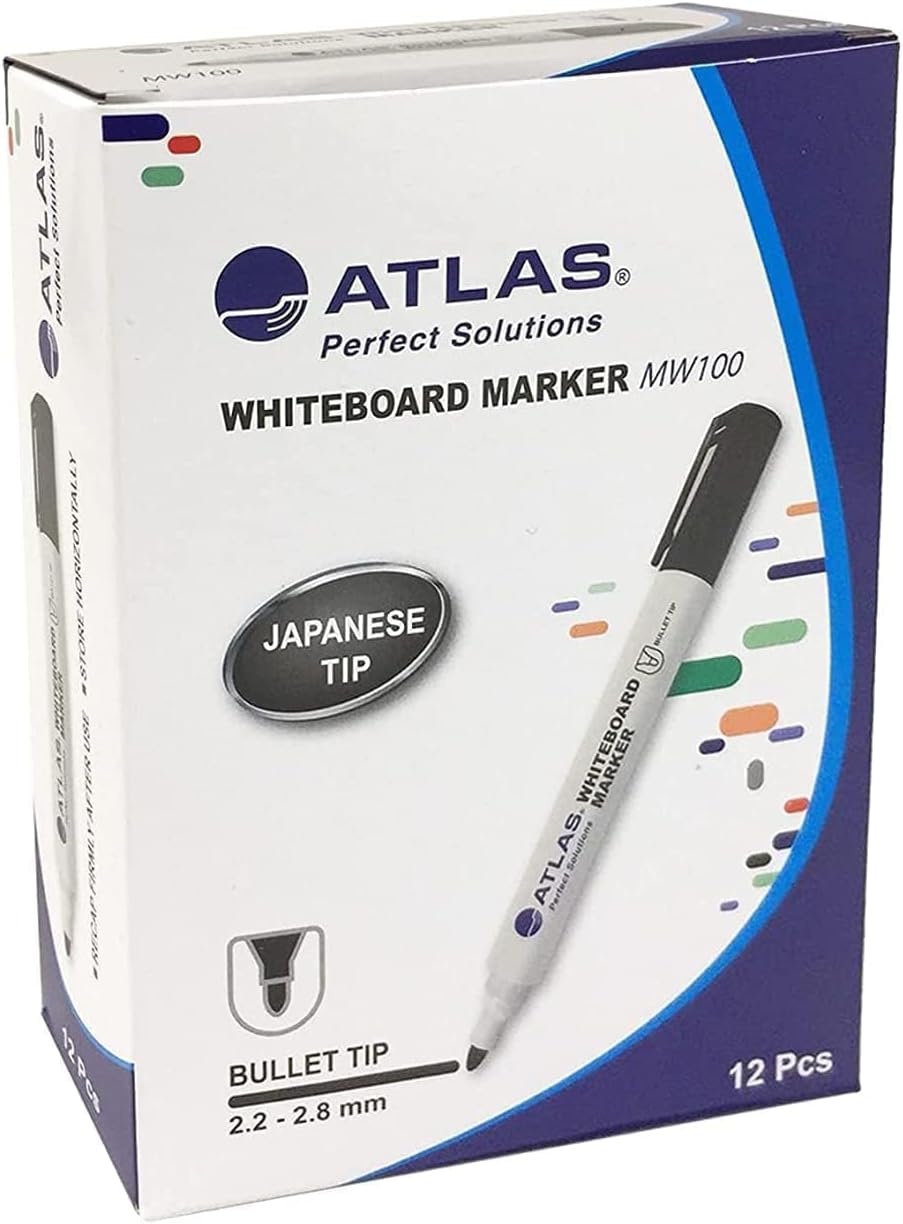 Atlas 2.2-2.8mm Assorted Ink Bullet Tip Whiteboard Markers, 4 Per Pack