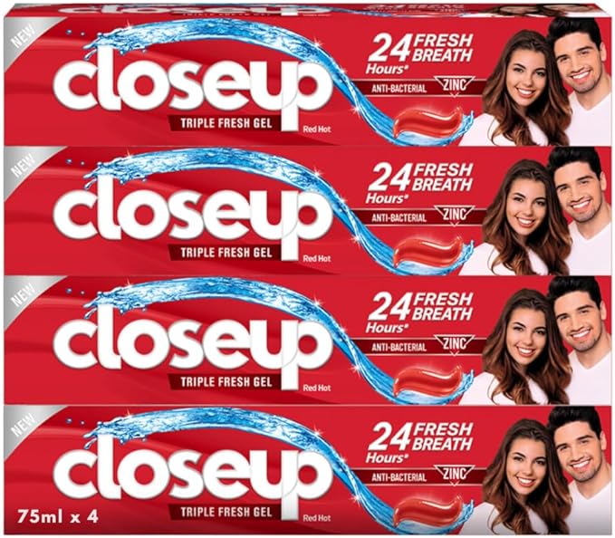 Closeup Triple Fresh Formula Red Hot Toothpaste, 4x75ml