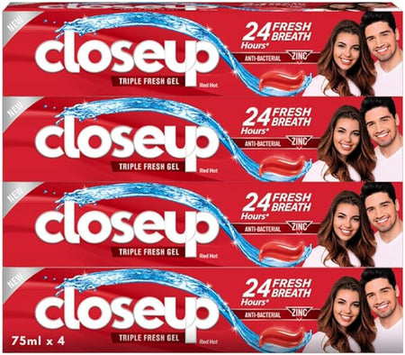 Closeup Triple Fresh Formula Red Hot Toothpaste, 4x75ml