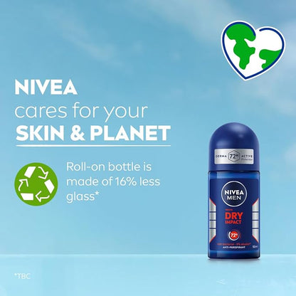 Nivea Dry Impact Antiperspirant Deodorant Roll-On for Men, 50ml