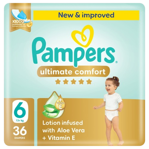 Pampers Ultimate Comfort Baby Diapers with Aloe Vera Lotion & Vitamin E Size 6 (13+kg), 36 Pieces