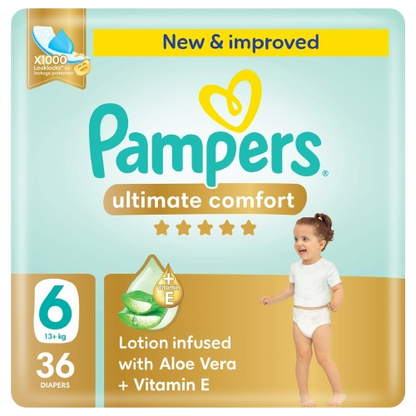 Pampers Ultimate Comfort Baby Diapers with Aloe Vera Lotion & Vitamin E Size 6 (13+kg), 36 Pieces