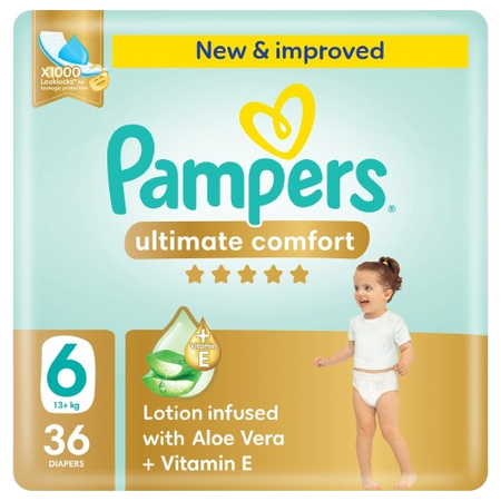 Pampers Ultimate Comfort Baby Diapers with Aloe Vera Lotion & Vitamin E Size 6 (13+kg), 36 Pieces