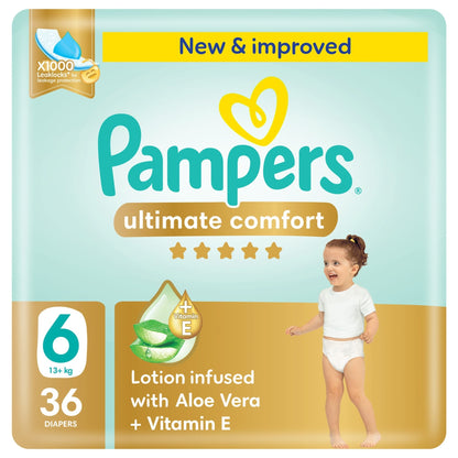 Pampers Ultimate Comfort Baby Diapers with Aloe Vera Lotion & Vitamin E Size 6 (13+kg), 36 Pieces