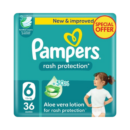 Pampers Rash Protection Taped Diapers, Size 5, 11-16kg, 36 Diapers