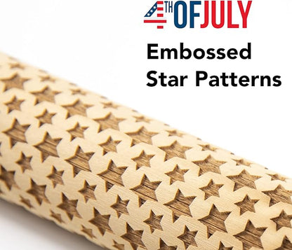 Premium Wooden Rolling Pin with Stars Embossed Design, 13.7 Inch, Ideal for Stars Baking, Durable Cookie Stamp Tool for Pastry