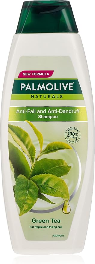 Palmolive Anti-Dandruff and Anti-Fall Shampoo for Fragile and Falling Hair, 100% Natural Ingredients, Green Tea Shampoo 380ml