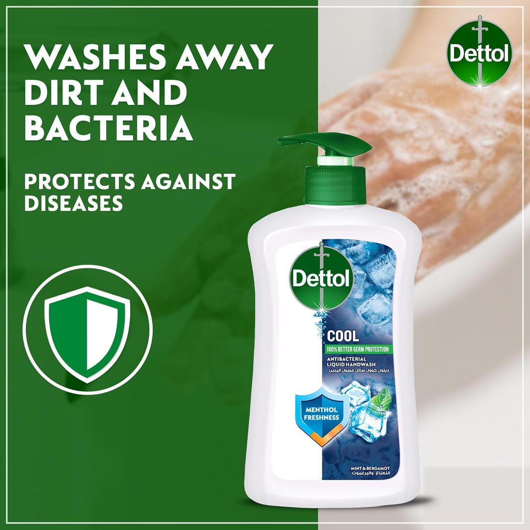 Dettol Cool Mint & Bergamot Antibacterial Handwash Pump, 2x200ml